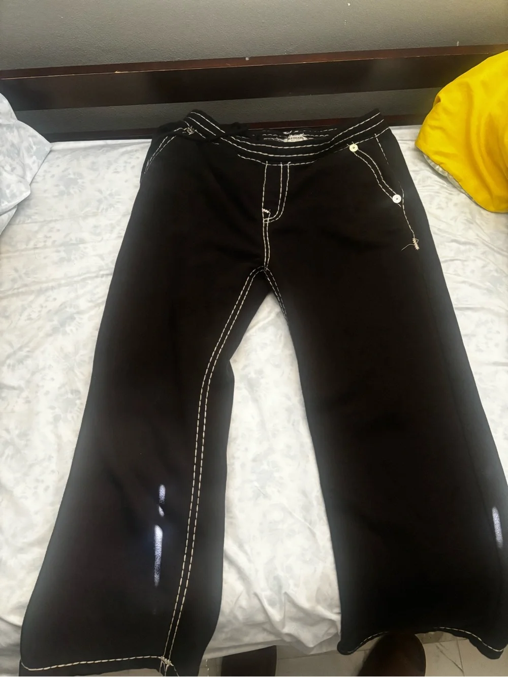 True Religion Black Jogger Pants with Contrasting White Stitching